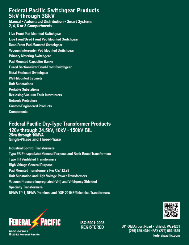 Federal Pacific Switchgear Product Catalog Federal Pacific